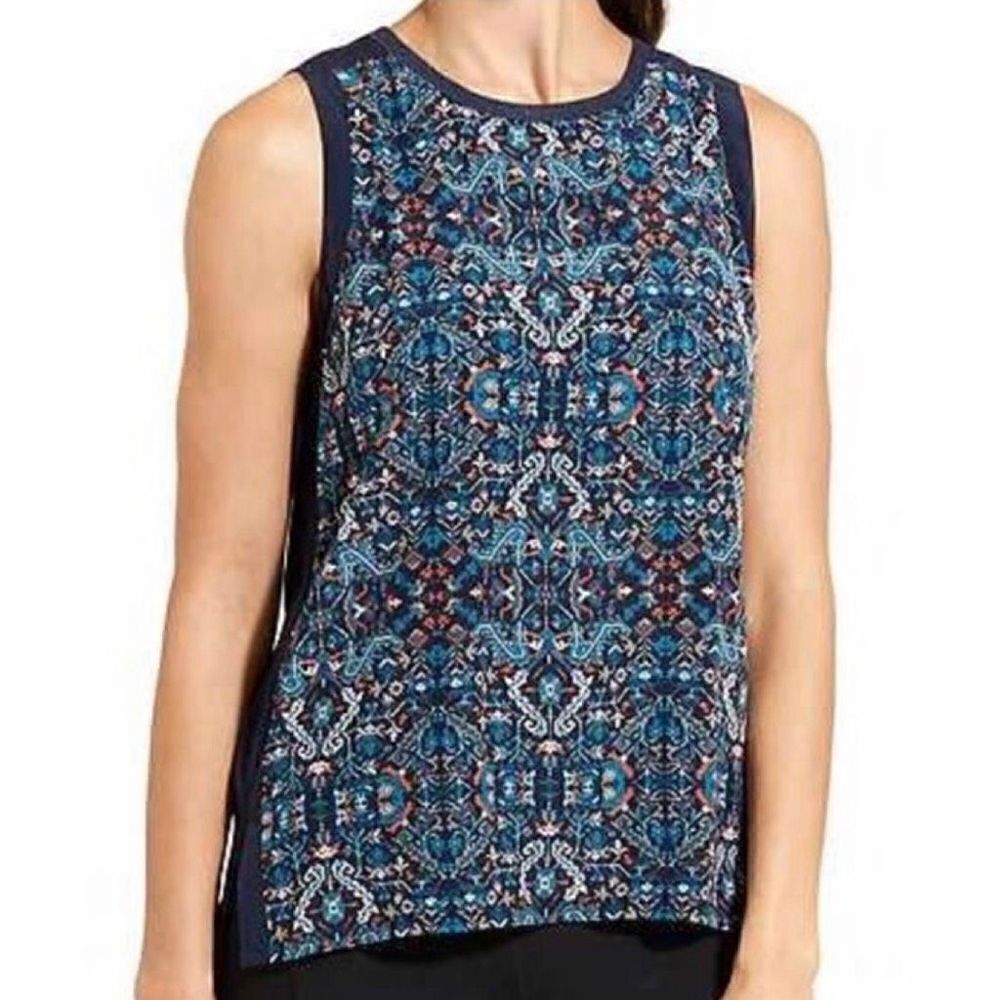 Athleta Mixed Media Navy Blue Tapestry Tank M